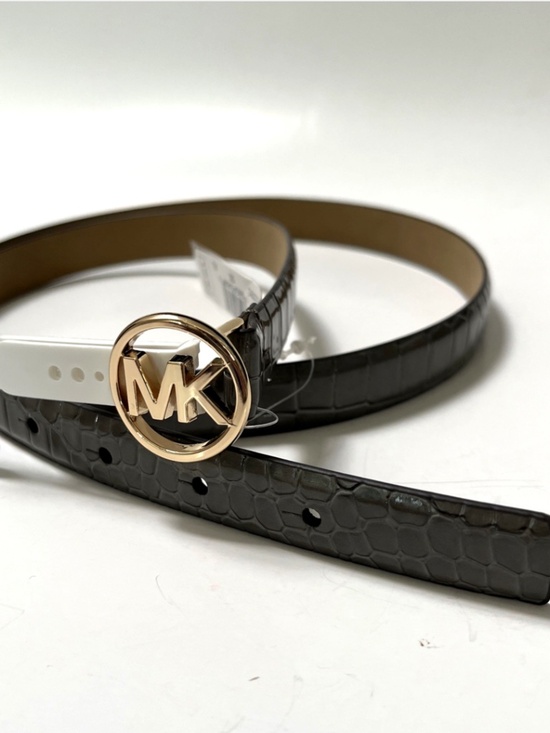 Michael Kors Slim Belt Gray Faux Croc Patent Leather MK Logo XL 43.5” NWT main image 6